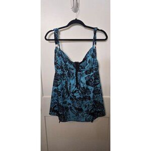Light Blue Paisley Print Tankini swim suit top with boy shorts